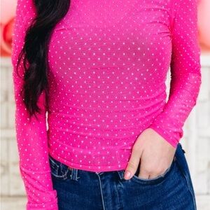 Pink Rhinestone Long Sleeve Top